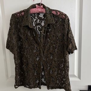 Vesper army greenLace Short Sleeve Top, new